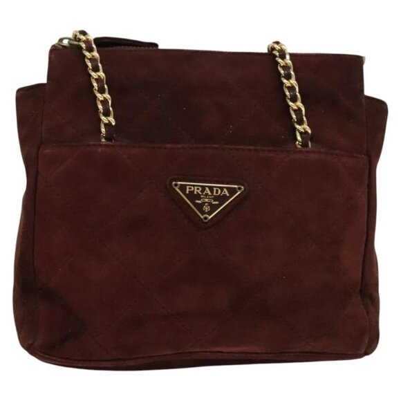 PRADA Chain Shoulder Bag Suede Brown Gold Auth - Picture 6 of 16